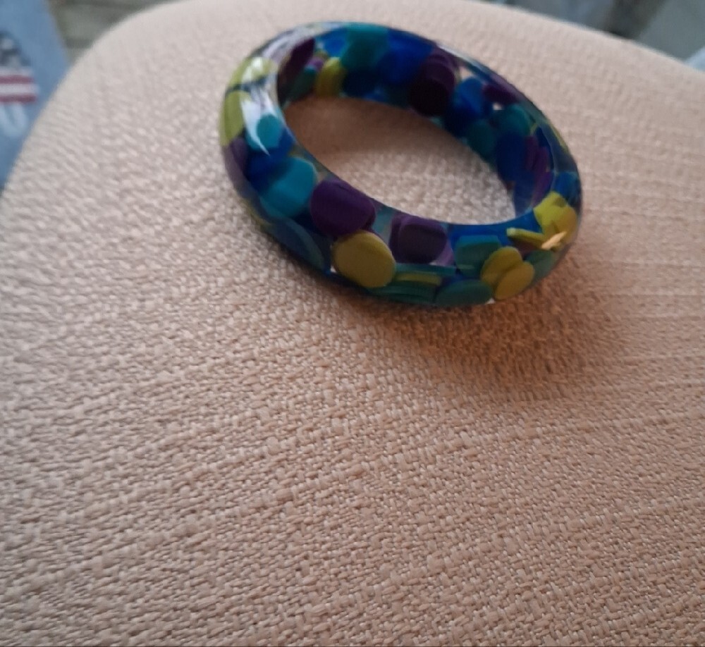 Sobral Blue, Purple & Yellow Resin Bangle Bracelet - Picture 8 of 16